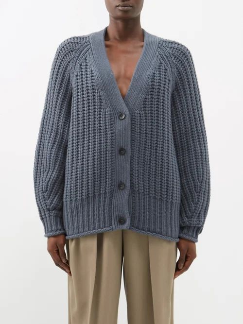 Rotterdam Ribbed-knit Cashmere Cardigan - Womens - Dark Grey