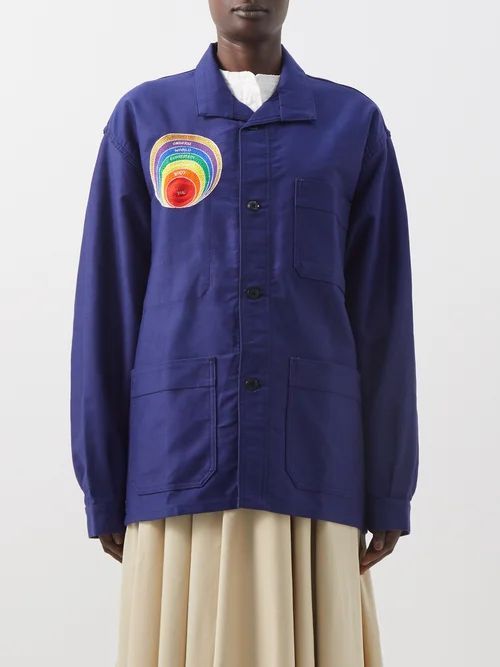 Kilometre Universe Upcycled-cotton Shirt Jacket - Womens - Dark Blue