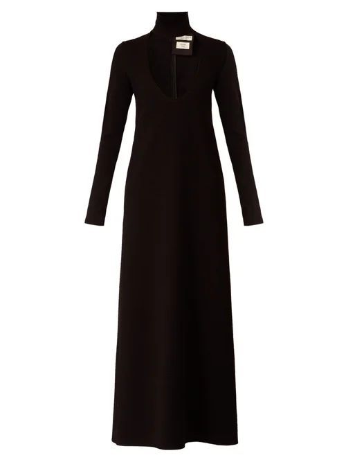 High-neck Wool-blend Maxi Dress - Womens - Black