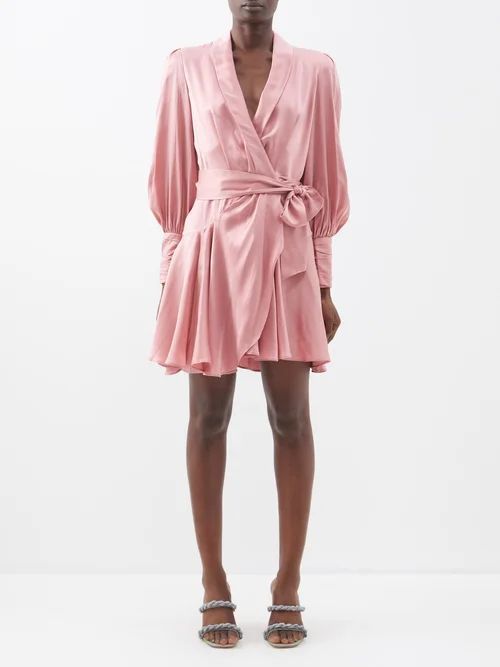 Wrap-front Silk Mini Dress - Womens - Light Pink