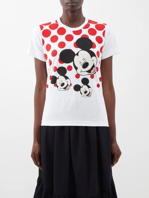 X Disney Mickey Mouse-print Cotton T-shirt - Womens - White Red