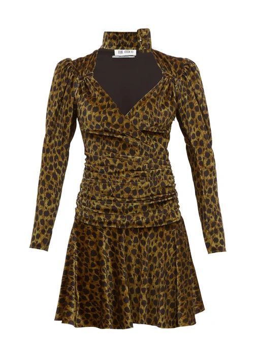 Leopard-print Velvet Mini Dress - Womens - Leopard