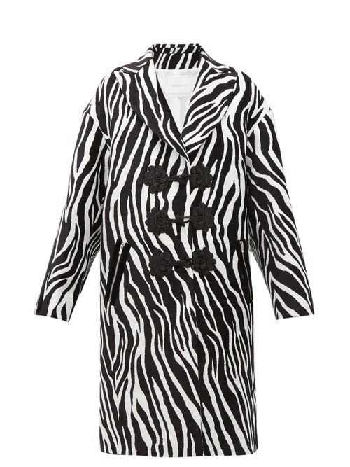Zebra-jacquard Evening Coat - Womens - White Black