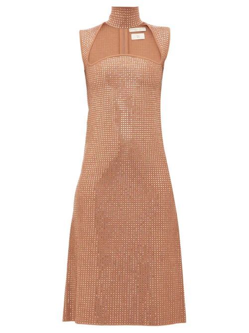 Crystal-embellished Jacquard-knit Midi Dress - Womens - Nude