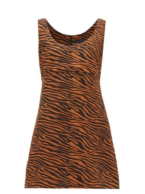 Zani Tiger-jacquard Linen Mini Dress - Womens - Brown Print