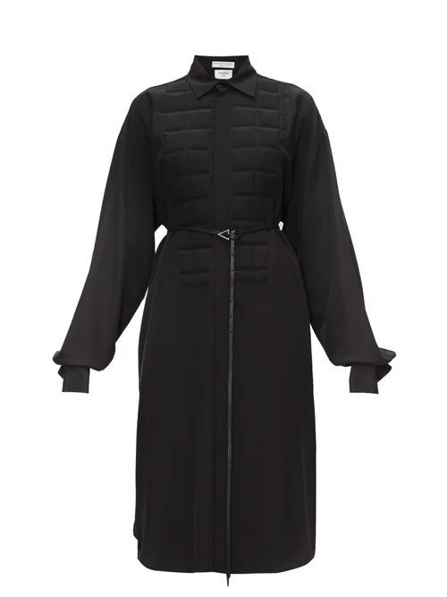 Quilted-plastron Silk-georgette Shirt Dress - Womens - Black