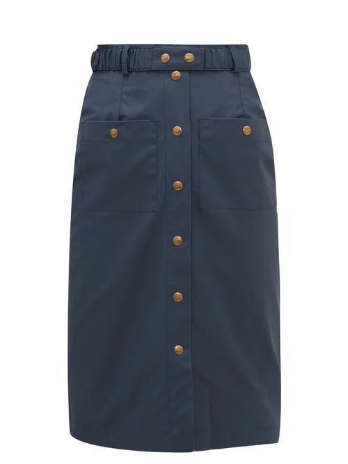 Waxed-cotton Pencil Skirt - Womens - Navy