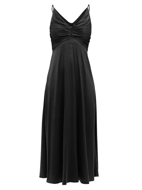 Zimmermann - Ruched Silk-blend Satin Midi Dress - Womens - Black