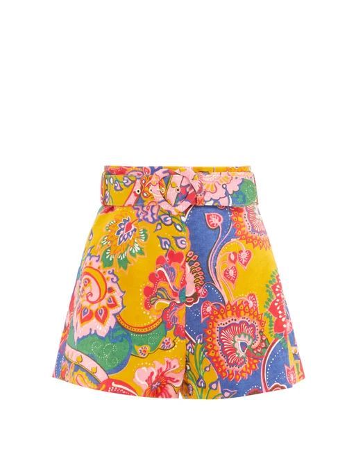 Zimmermann - Lovestruck Belted Floral-print Shorts - Womens - Yellow Print