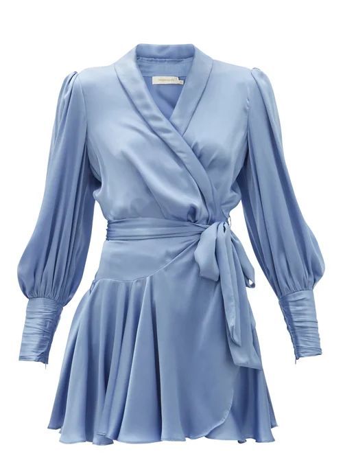 Zimmermann - Belted Silk Wrap Mini Dress - Womens - Light Blue