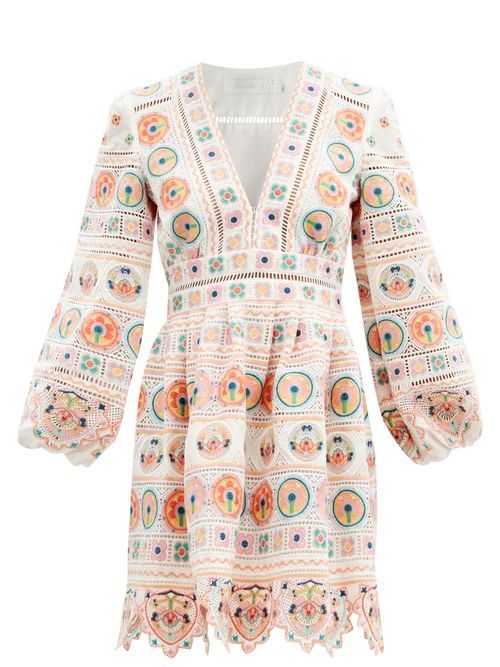 Zimmermann - Brighton Broderie-anglaise Cotton Mini Dress - Womens - Orange Print