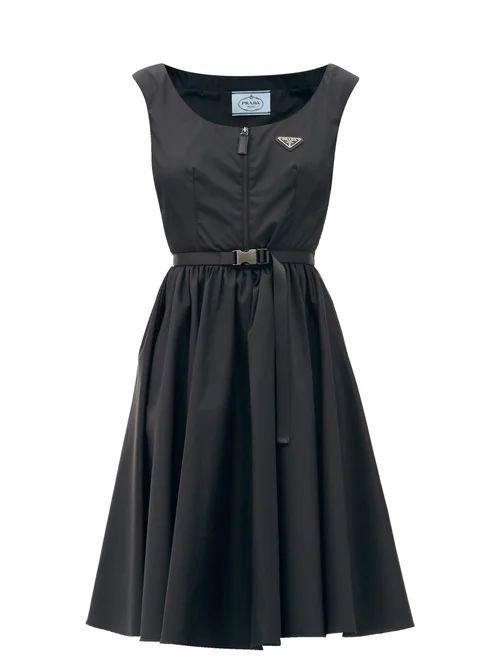 Zipped-front Belted Re-nylon Dress - Womens - Black