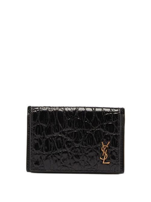 Ysl-plaque Crocodile-effect Leather Coin Pouch - Womens - Black
