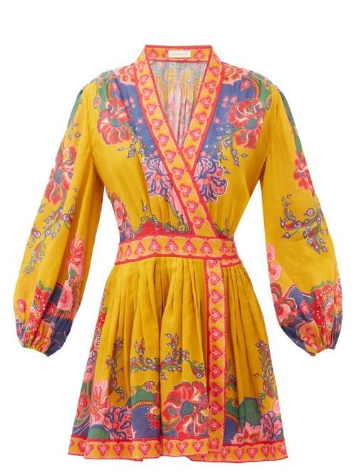 Zimmermann - Lovestruck Floral-print Linen Dress - Womens - Yellow Print