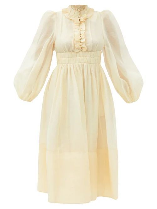Zimmermann - Botanica Ruffled Linen-blend Organza Midi Dress - Womens - Cream