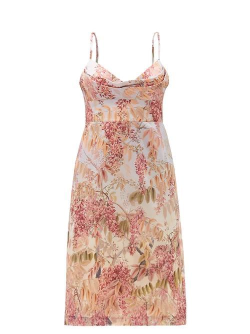 Zimmermann - Botanica Cowl-neck Silk-satin Slip Dress - Womens - Pink Print