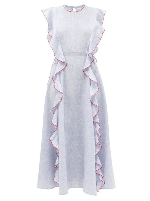 Wiggy Kit - Lake Ruffled Side-tie Linen-chambray Dress - Womens - White