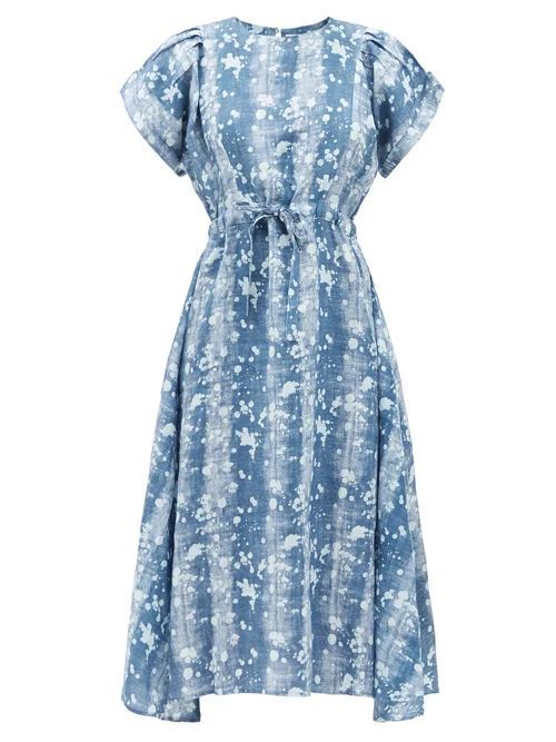 Wiggy Kit - Ives Splatter-print Linen Dress - Womens - Blue Multi