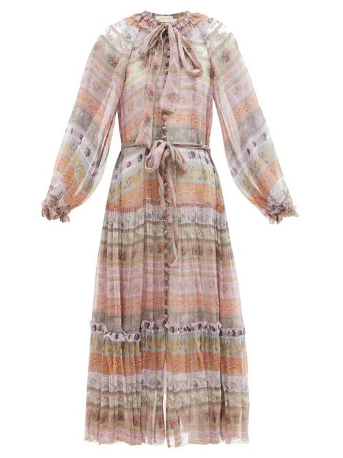 Zimmermann - Luminous Floral-print Striped Silk-chiffon Dress - Womens - Multi Stripe