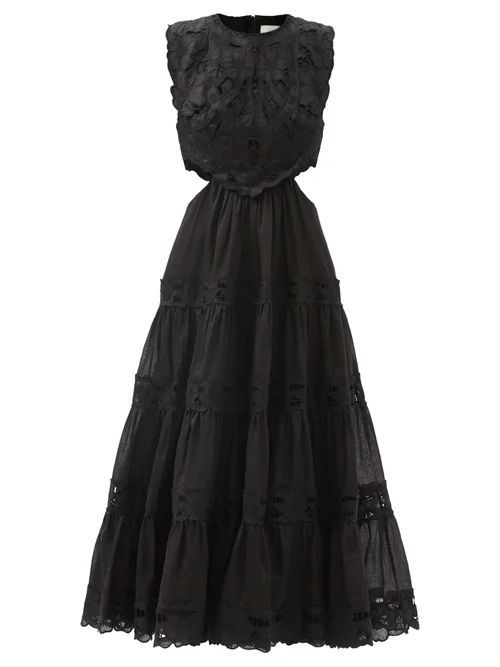 Zimmermann - Cassia Cutout Ramie-blend Midi Dress - Womens - Black