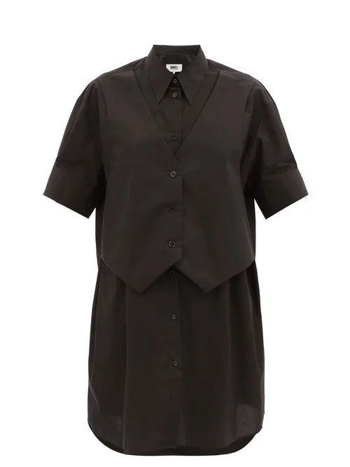 Waistcoat-panel Cotton-poplin Shirt Dress - Womens - Black