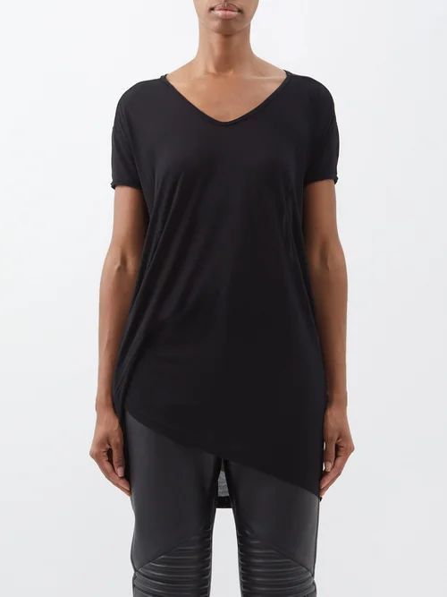 Draped-hem Jersey T-shirt - Womens - Black