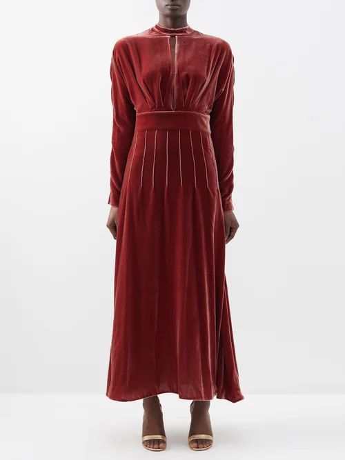 Yang Velvet Midi Dress - Womens - Mid Red
