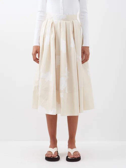 Floral-print Organic Cotton-poplin Midi Skirt - Womens - Beige