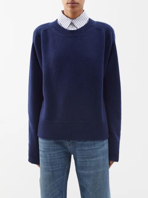 Back-slit Cashmere Sweater - Womens - Navy