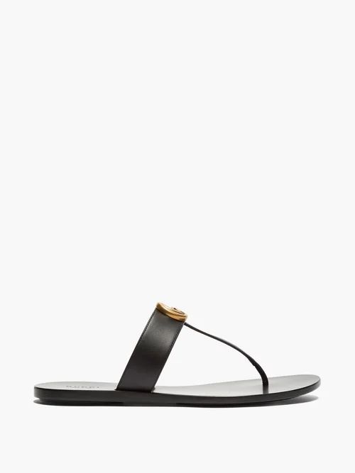 GG Marmont T-bar Leather Sandals - Womens - Black