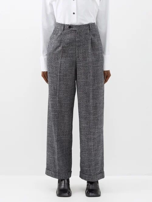 Melissa Cotton-blend Tweed Tailored Trousers - Womens - Dark Navy