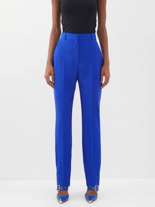 High-rise Wool-crepe Suit Trousers - Womens - Blue