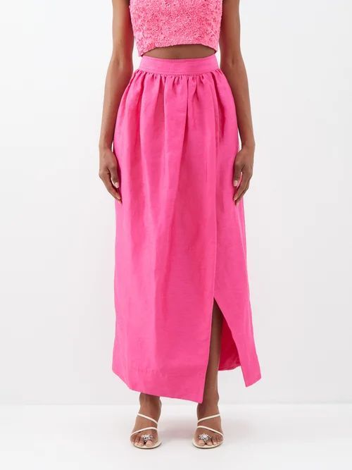 Mirabelle Voluminous Linen-blend Maxi Skirt - Womens - Pink