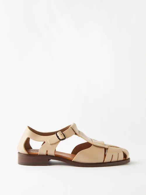 Pesca Cutout Leather Sandals - Womens - Sand