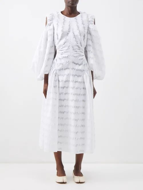 Fro Cutout Cotton-blend Fil-coupé Dress - Womens - White