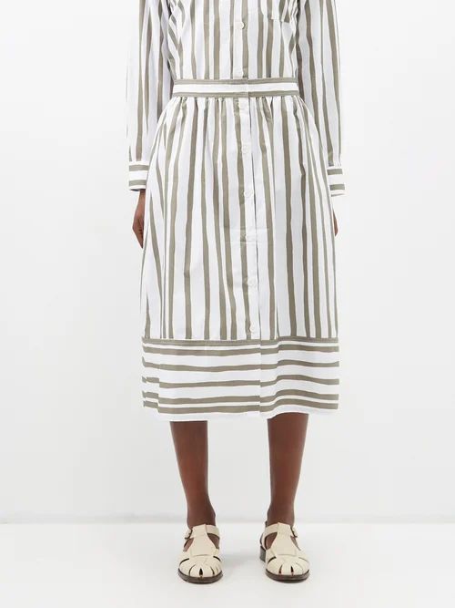 Imelda Striped-cotton Midi Skirt - Womens - Khaki White