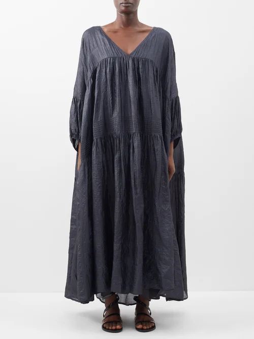 Airi Banded Silk-tussar Maxi Dress - Womens - Black
