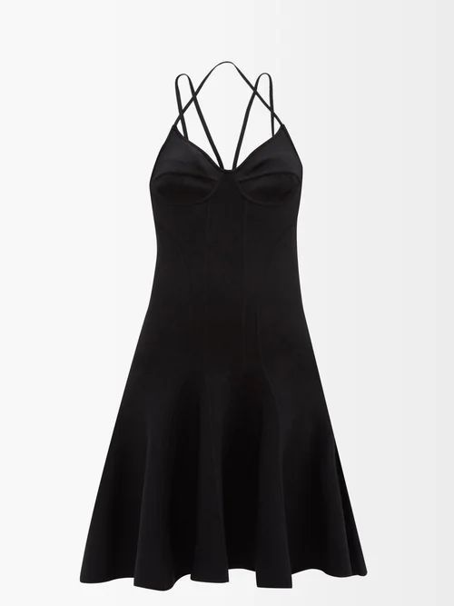 Corset-bodice Stretch-knit Dress - Womens - Black