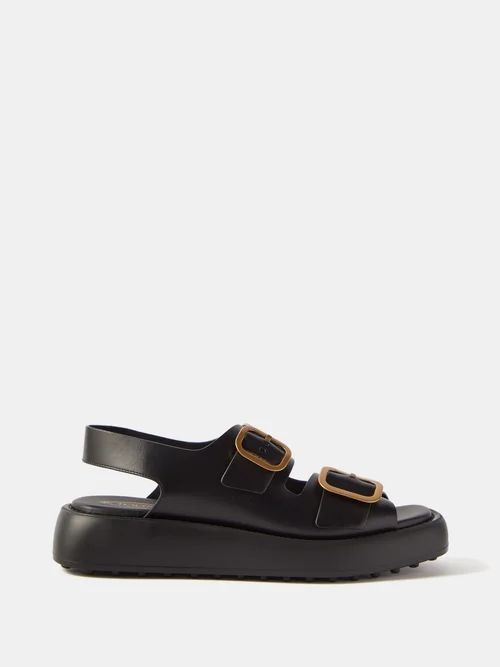 11k Double-strap Leather Flatform Sandals - Womens - Black