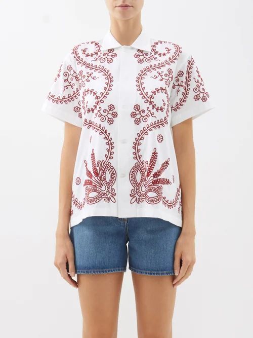 Pila Embroidered Cotton Shirt - Womens - Ivory Multi