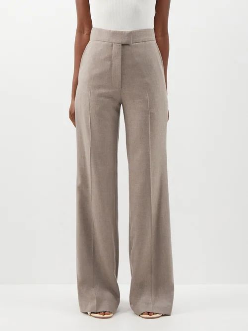 Flared Cashmere Tailored Trousers - Womens - Dark Beige