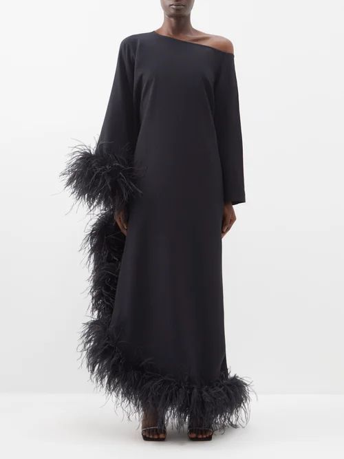 Extravaganza One-shoulder Feather-trim Crepe Gown - Womens - Black