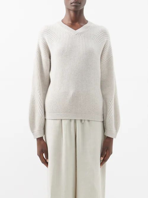 Palermo V-neck Cashmere Sweater - Womens - Light Beige