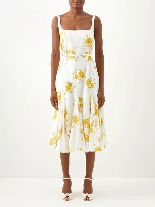Marita Floral-print Cotton-poplin Dress - Womens - Yellow Multi