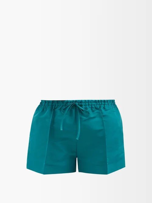 Drawstring-waist Silk-faille Shorts - Womens - Green