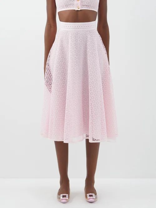 Floral-macramé Midi Skirt - Womens - Light Pink