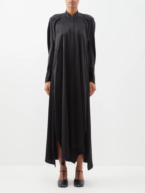 Dillan Side-slit Satin Shirt Dress - Womens - Black