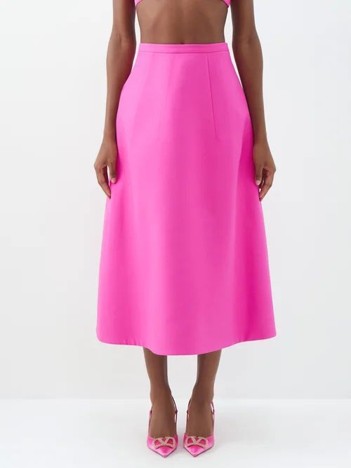 Crepe Couture A-line Wool-blend Midi Skirt - Womens - Pink