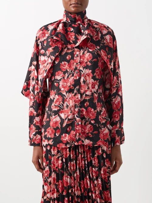 Nightmare Floral-print Crepe Blouse - Womens - Red Multi