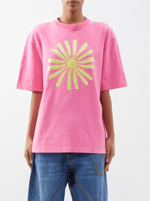 Oversized Soleil-print Cotton-jersey T-shirt - Womens - Pink Print